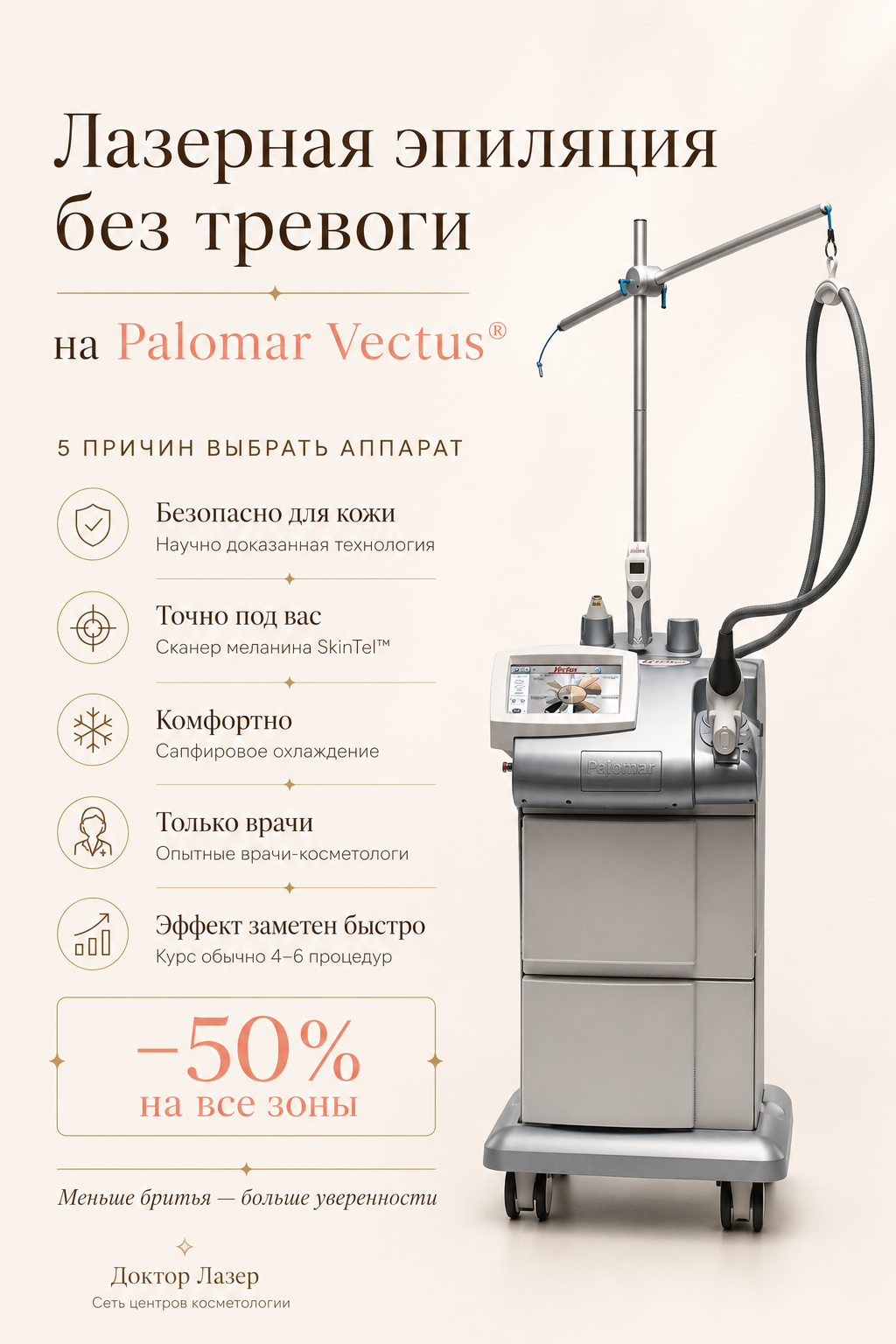 Лазерная VIP эпиляция на PALOMAR VECTUS® -50%*